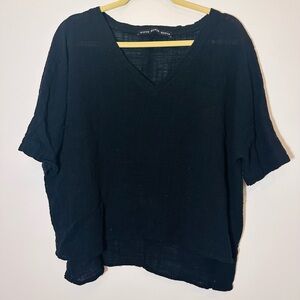 Cotton Muslin Linen Black Lagenlook Top